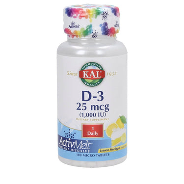 D-3 25 mcg (1000 IU) ActivMelt 100 Tablets - Essential Formulas